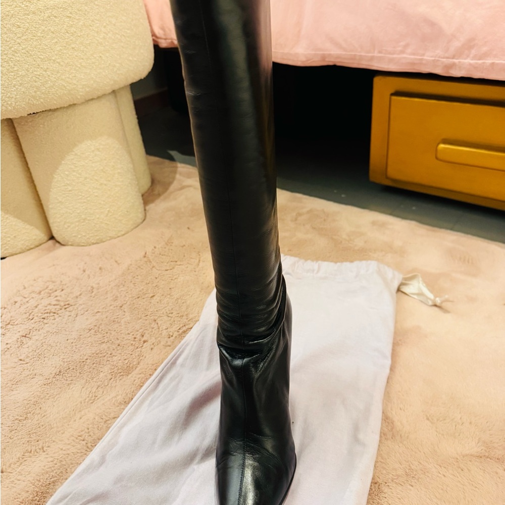 Jimmy Choo Black Pointed-Toe Knee-High Stiletto Boots - Picture 2 of 7